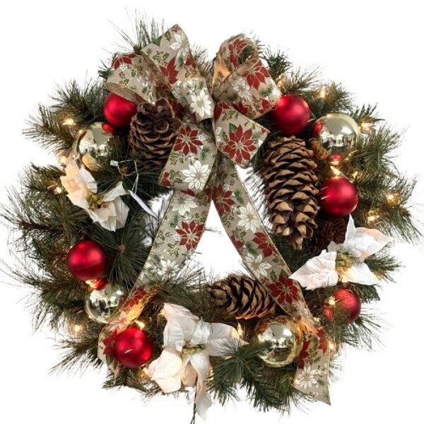 Poinsettia Festive Holiday Wreath from Rees Flowers & Gifts in Gahanna, OH